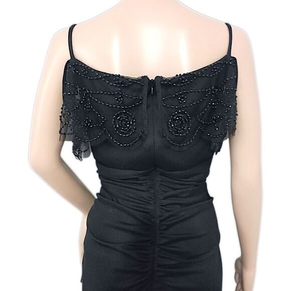 Witchy Sheer Overlay Dress Sz 16 XL Black Beaded Ruched Draped Whimsigoth Fairy. - Picture 6 of 16